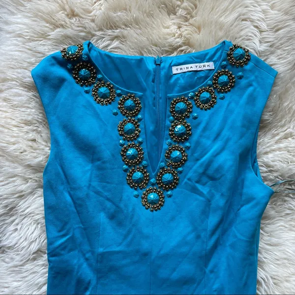 Trina Turk Cerulean knit Dress Embellished - Image 2