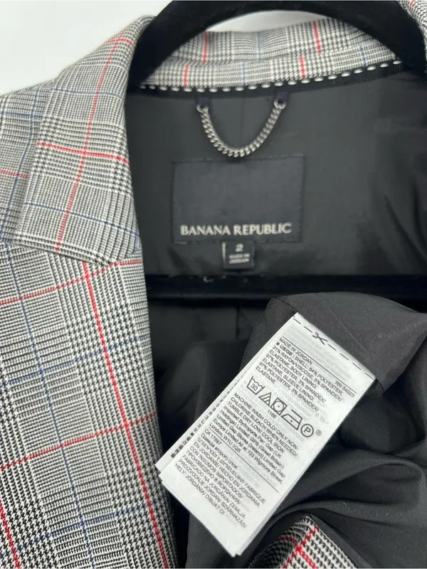 Banana Republic Glen Blazer Jacket Plaid Print Double-Breasted Stretch Size 2 - Image 16
