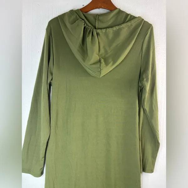 SHEIN Curve 2X Ribbed Long Sleeved Hoodie Maxi Dress in Olive - Image 2