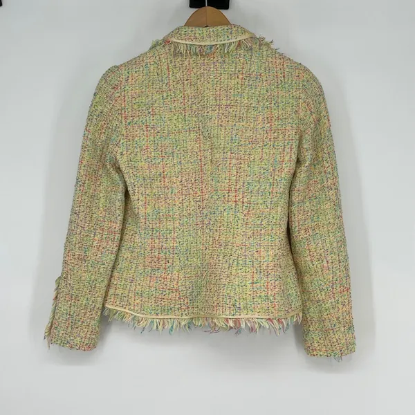 Angel Nina Tweed‎ Jacket Blazer Fringe Multi Color Yellow Size M Career Church - Image 2