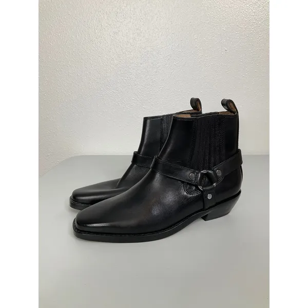 Madewell Black Leather Harness Ankle‎ Boots Square Toe Western Moto Womens 7 - Image 3