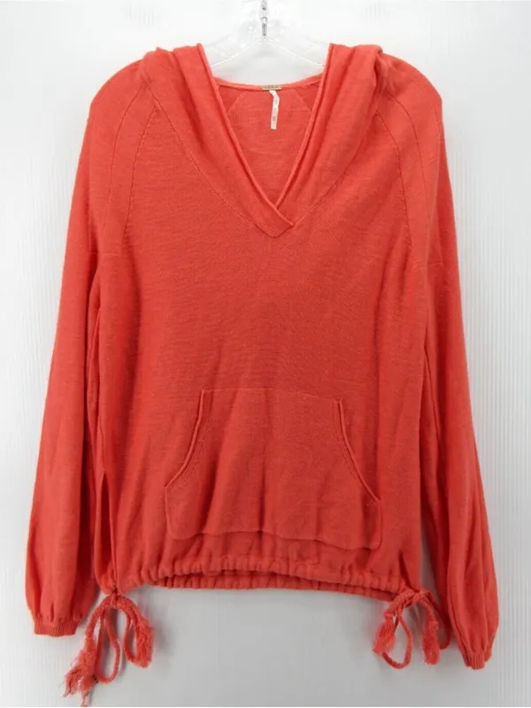 Free People Optimistic Linen Blend Hoodie Pullover Orange Sweater - Image 2