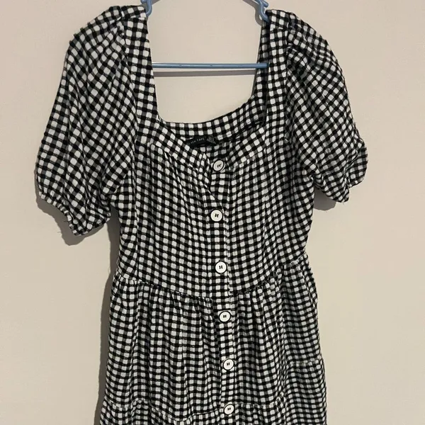 Black Tape_ Womens‎ Gingham Short Sleeve Mini Dress Button Up US M Regular - Image 4