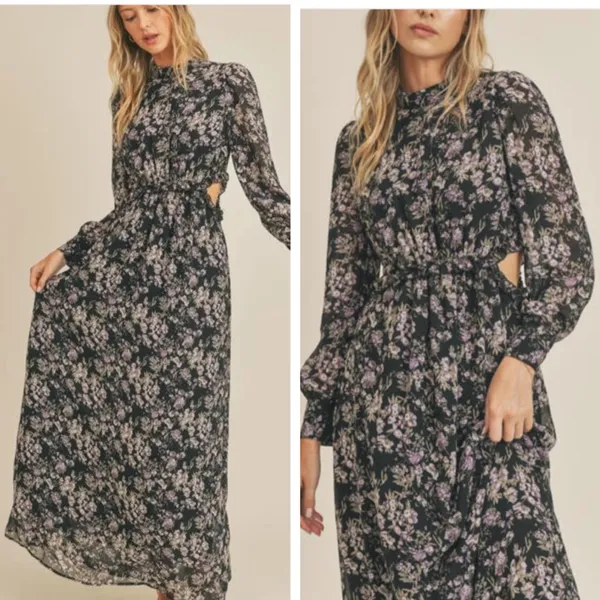 NWT Lush Long Sleeve Floral Maxi with Side Cut Out - Image 3
