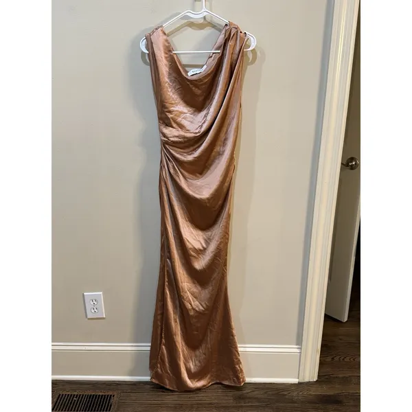 Elliatt‎ copper Retreat one shoulder satin gown Size Large Cocktail Bodycon - Image 5