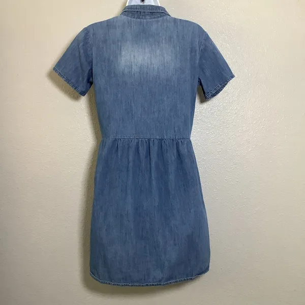 Oasis Blue Denim Retro Button Up Western Cowgirl Country Casual Dress Sz‎ 8 - Image 5