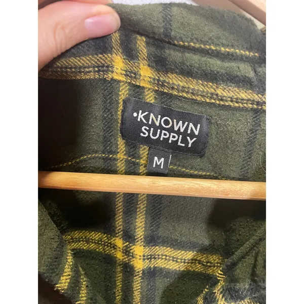 Known Supply Shirt Dress Womens Medium Olive Green Plaid Flannel Organic Cotton - Image 5