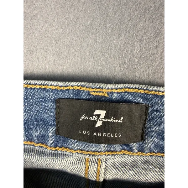 7 For All Mankind High Waist Ankle Skinny Jeans Medium Wash Raw Hem Size 33 - Image 4