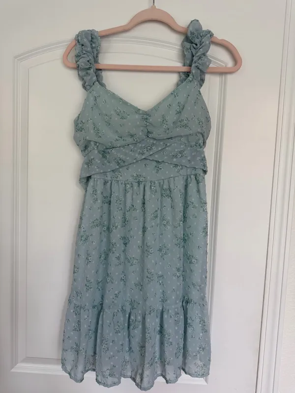Altar’d State Blue Floral Ruched Mini Dress | Size M - Image 4
