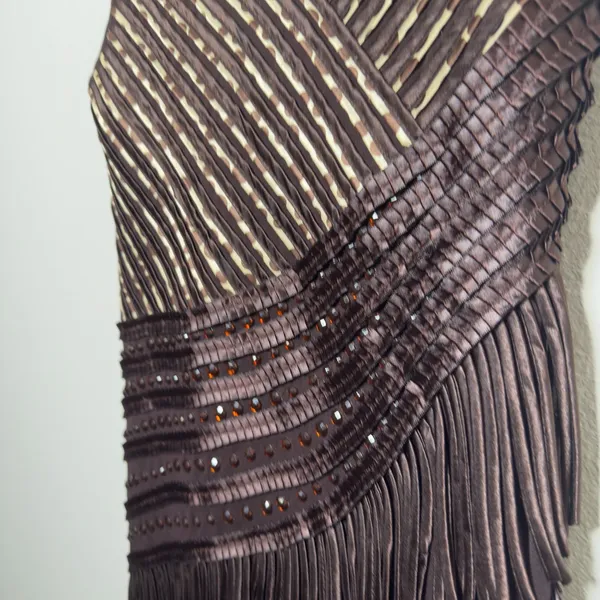 Happyface Women Fringe Flapper Mini‎ Dress Medium Chocolate Brown Asymmetrical - Image 3