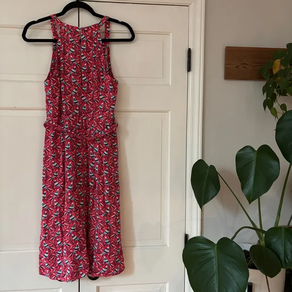 Boden‎ Olwen Strawberry Split Bird Print Dress Size 6 Pink Midi Printed Summer - Image 9