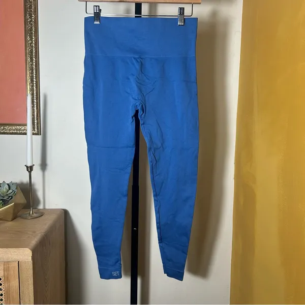 SET Active Sculptflex High Rise‎ Seamless Leggings Crop Gym Yoga Blue Size M - Image 5