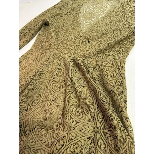 Free People Moonlight Bay Mini Dress Olive Green Sz Small Boho Hippie 70s (f12) - Image 6