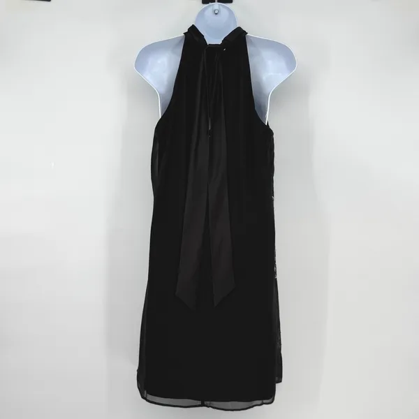 White House Black Market‎ Black Floral Sequin Halter Mock Neck Dress Small S P - Image 2