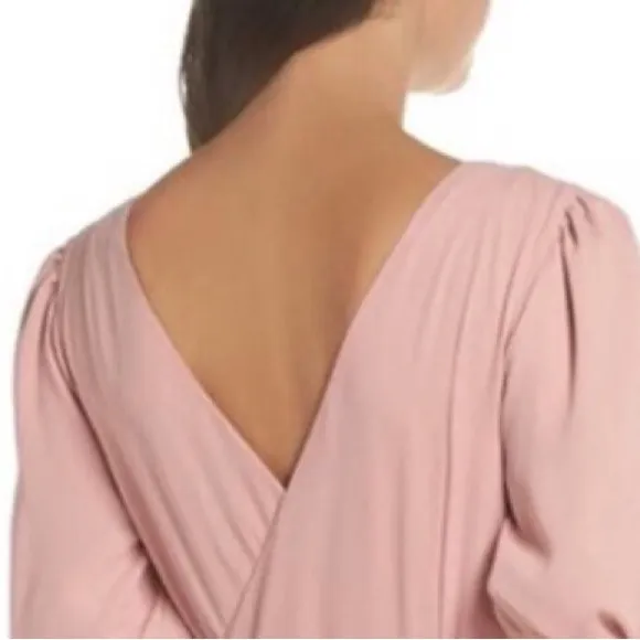 FAME AND PARTNERS Georgette Blush Pink V-Neck Wrap Cocktail‎ Feminine Dress Sz 14 - Image 6
