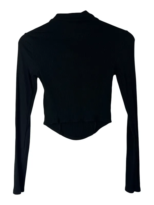 Topshop Black Mock Neck Ribbed Cut Out Bust Cropped Long Sleeve Top 4 - Image 2