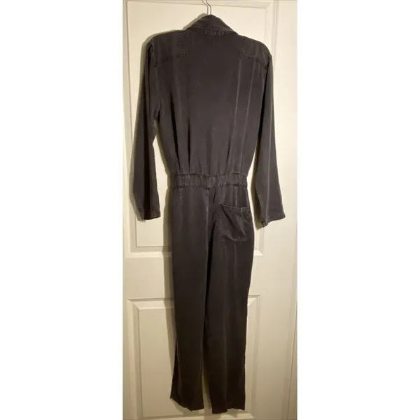 Young‎ Fabulous & Broke Jumpsuit Grey Snap Front Collar Pockets Belted Sz Small - Image 3