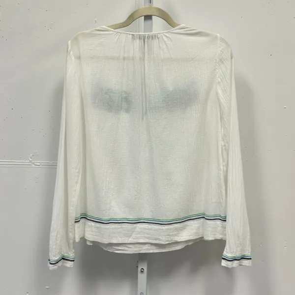 BCBGMAXAZRIA White Embroidered Gauze Peasant Blouse Boho Long Sleeve Top Small - Image 2