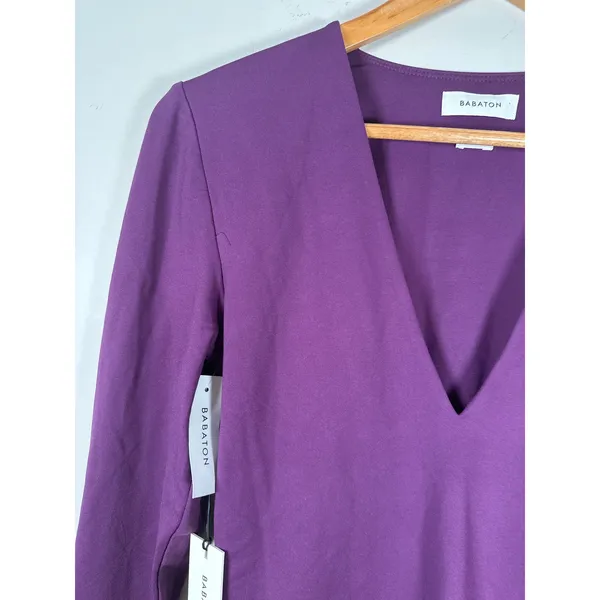 Aritzia Babaton NEW Contour Dewberry Purple Mauve Bodysuit V‎ Neck Long Sleeve L - Image 2