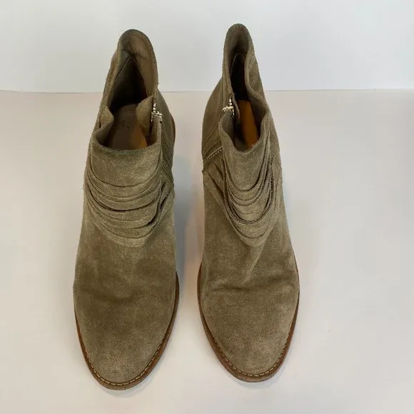 Loeffler Randall Ankle Booties 9 Khaki Green Gray‎ Suede Leather Stacked Heel - Image 7