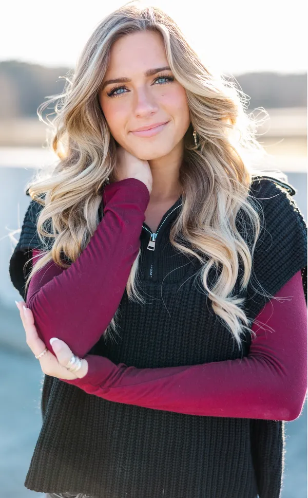 Industry black ribbed half zip sweater vest - Image 2