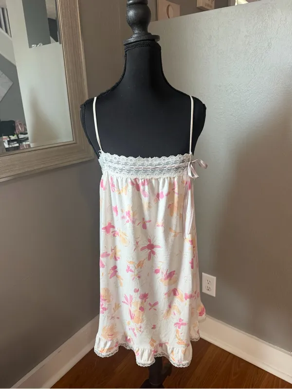 VTG Y2K Victoria's Secret floral butterfly babydoll slip dress lace ribbon XS - Image 2