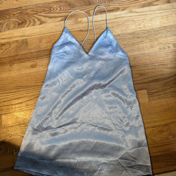 Urban Outfitters Blue Satin Crinkle Mini Slip‎ Dress Strappy Back Size Medium - Image 5