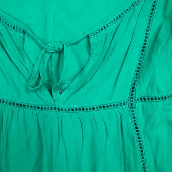 Chico's Size 3 XL Blouse Peasant Boho Green Crochet Trim Rayon Short Sleeve Top - Image 6