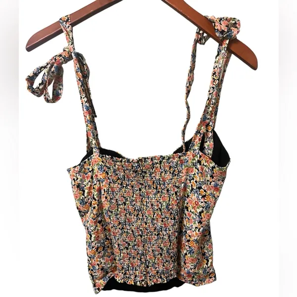 Reformation Floral Tie-Strap Tank Top in Navy Multi - Image 2