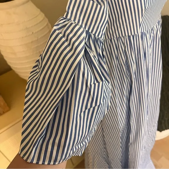 STAUD Blue White Striped Plumeria Long Dress Cottage Cotton‎ Size 00 - Image 5