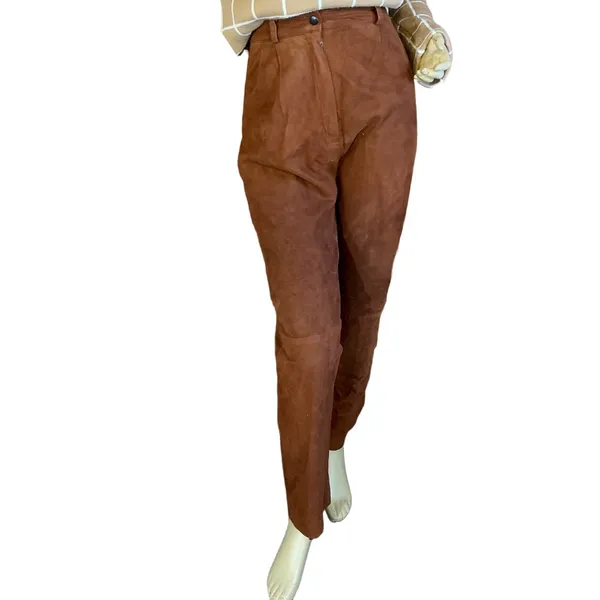 Vintage 1980'S Sienna Brown Artisan Wear Suede Pleated Trousers (Xs) - Image 2