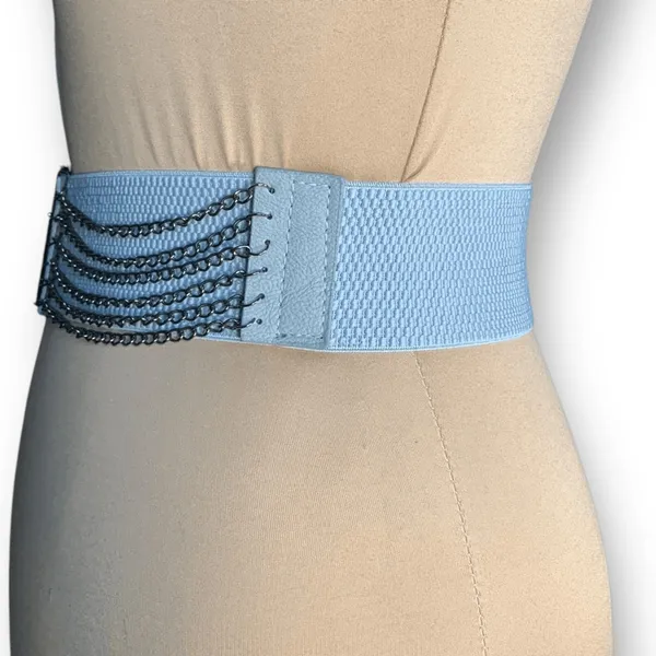 Vintage Y2K Gray Leather Layered Chain Belt Festival Statement Edgy Accessory‎ - Image 6