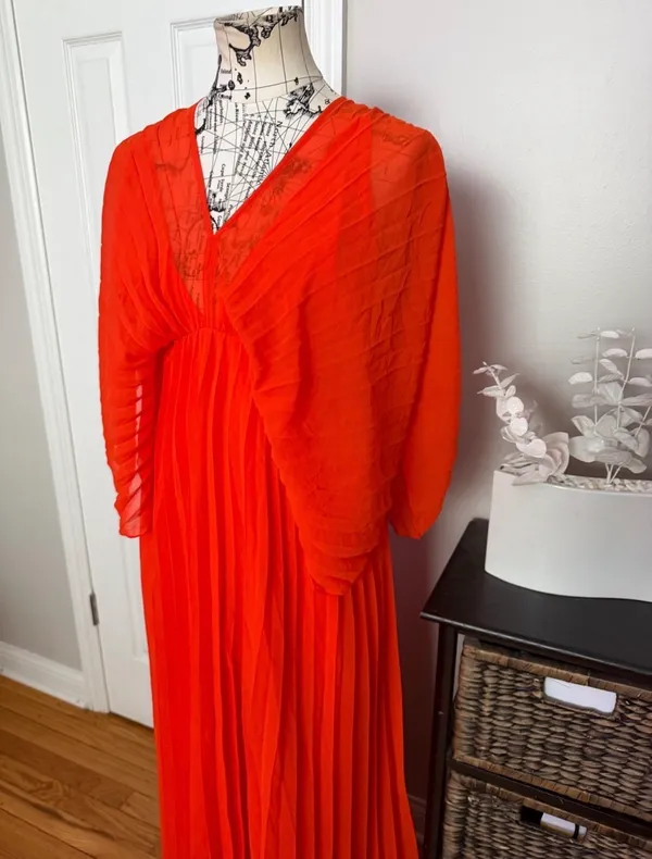 ASOS Pleated Maxi Dress Draped Balloon Cutout Sleeves Sz 8 vibrant flowy - Image 4