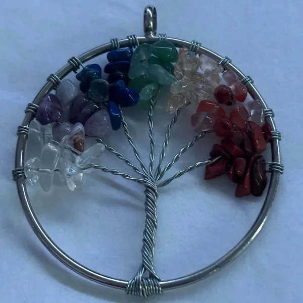 medal 7 Chakra Stone Tree of Life Handmade Wire Wrapped Pendants Gemstone Medal - Image 2