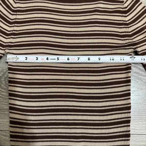 The Slope Brown Striped‎ Ribbed Mock Neck Long Sleeve Top Womens Size Medium Y2K - Image 5