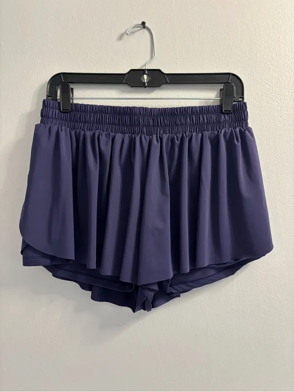 LEFTEAR Womens Large Flowy Spandex Stretch Dance Yoga Athletic Blue Shorts - Image 2