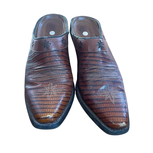 Ariat 8 Women's Clogs‎ Mules Brown Leather Desert Star Block Heel Lizard Western - Image 2