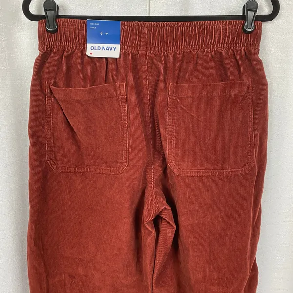 Old Navy Brick Red Corduroy High Rise Pull On Ankle Utility Pants Sz.M NWT - Image 11