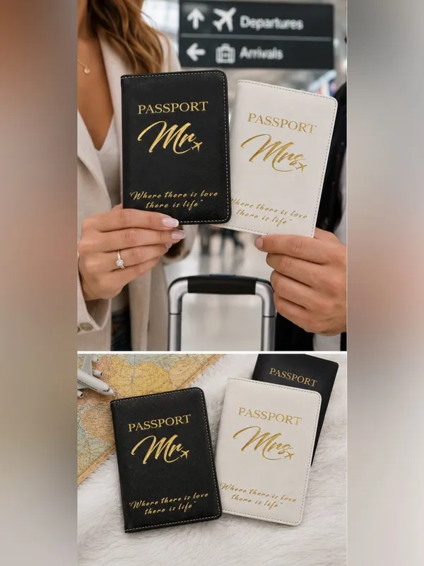 Mr & Mrs Passport Covers Set | Honeymoon Travel Wallet Holders | Wedding Gift - Image 2