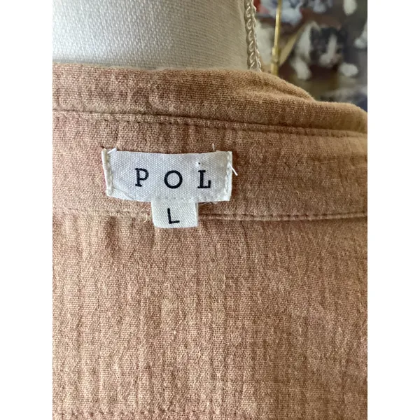 POL Womens Terracotta Gauze Crochet Lace Sleeve Button‎ Down Oversized Shirt Lg - Image 5