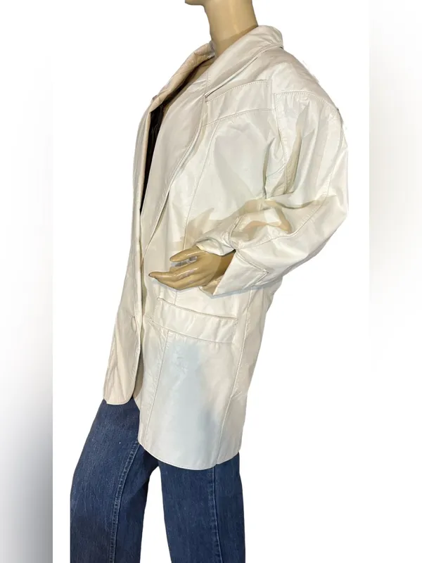 Wilson's Leather VINTAGE 1980'S WHITE LEATHER OVER-SIZED JACKET (S) - Image 3