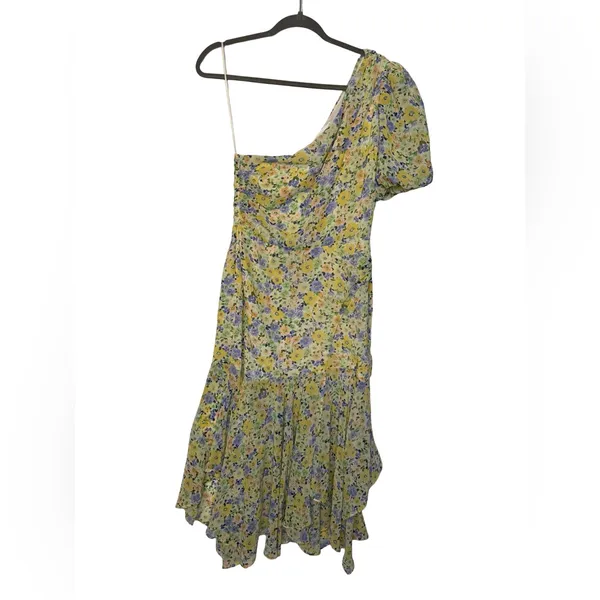 ✨ ASTR The Label Santorini Floral One‎ Shoulder Dress Yellow Green S ✨ - Image 2