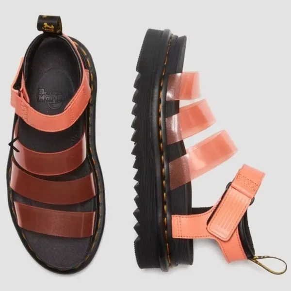 DR. MARTENS Blaire Coral Jelly Glitter Strap Open Toe Sandals Black NEW - Image 9