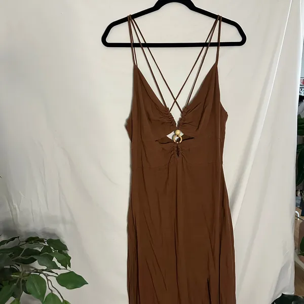 Zara Cut Out Strappy Maxi Dress Brown Size Large - Image 7