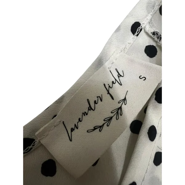 Lavender Field Womens Small Black White Polka Dot Satin Peplum Ruffle Sleeve Top - Image 3