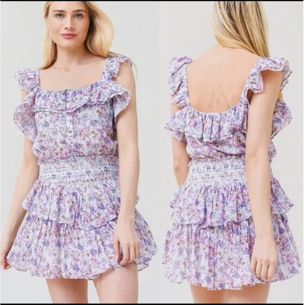 Loveshackfancy Shanely Printed Floral Mini Ruffle Dress size Medium - Image 2