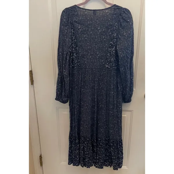 Old Navy‎ Blue Floral Paisley Tiered Midi Dress Womens M Boho Peasant Prairie - Image 5