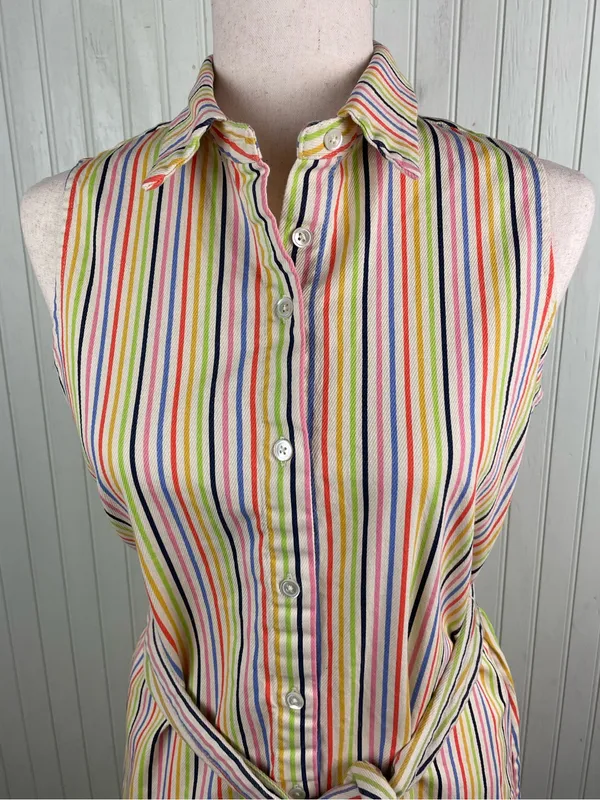 Tuckernuck Pomander Place Rainbow Stripe Sleeveless Riley Dress Medium Preppy - Image 5