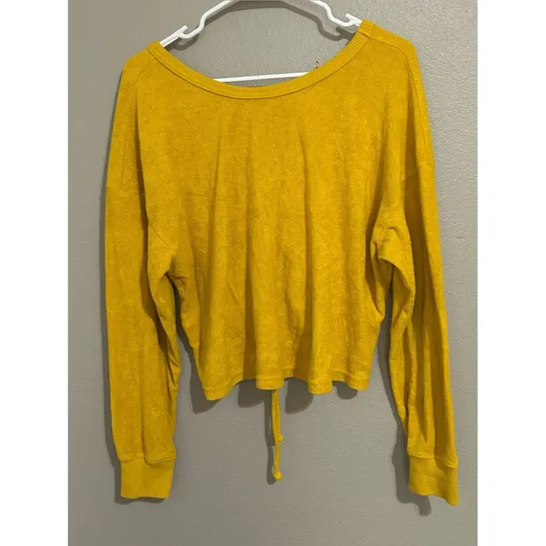 Aerie Yellow Terry Cloth Cinched Reversible Pullover Sweater Women’s Size Small - Image 7