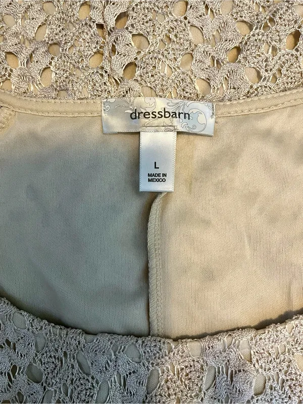 DressBarn Crochet Lace Tunic Top Large Beige Boho Swing Handkerchief Hem - Image 8